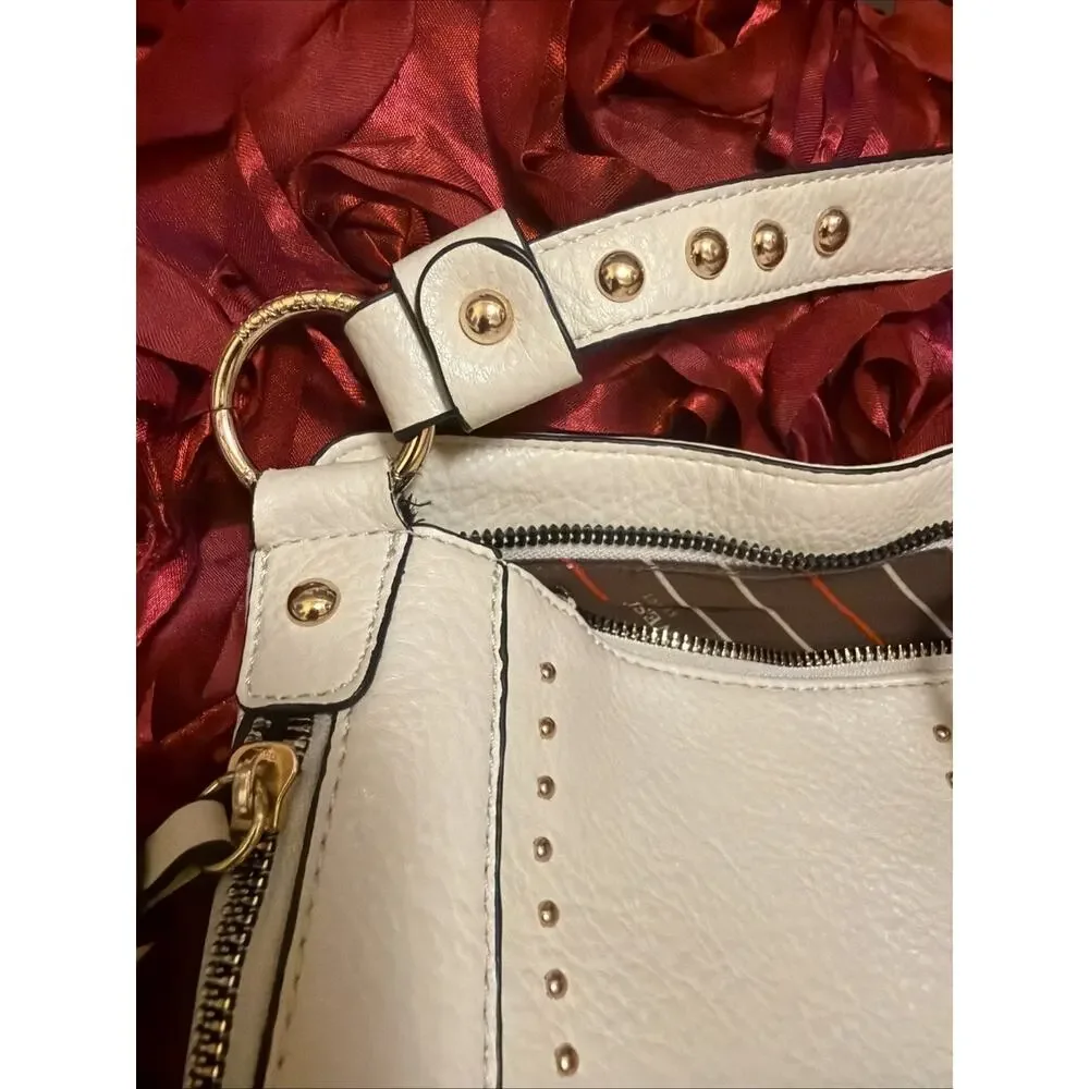 Montana West 3pc Set Studded Hobo Bag Crossbody Wallet Cream White NWOT
